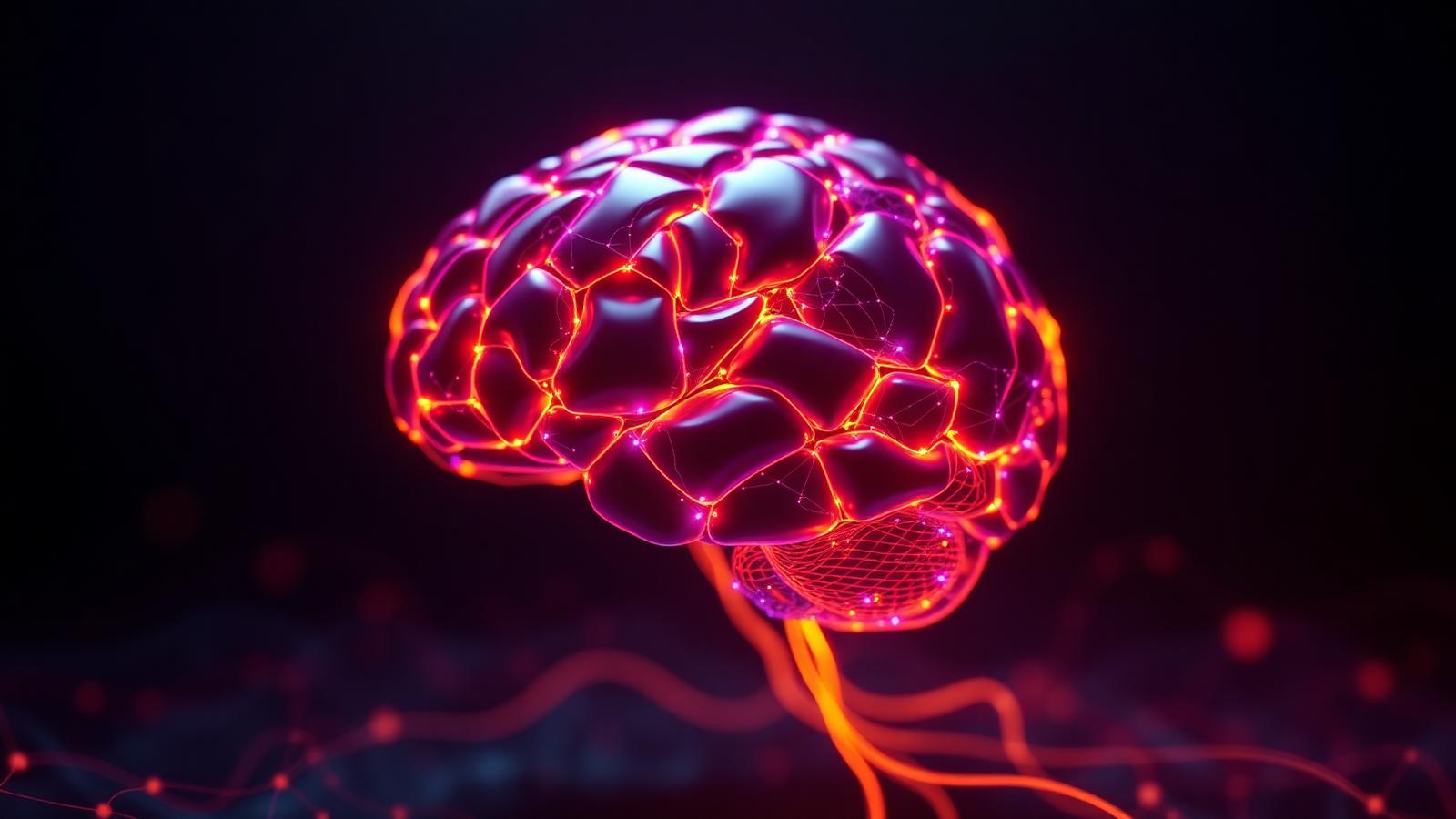 Glowing 3D neural brain with orange and purple light filaments on a dark futuristic background representing Claude 4.5 Sonnet AI